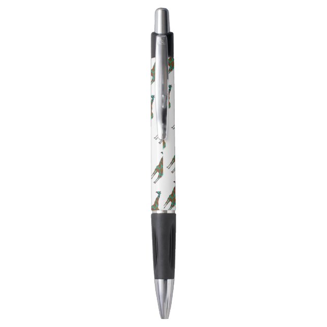 Giraffe Brown and Teal Silhouette Pen (Back (Vertical))