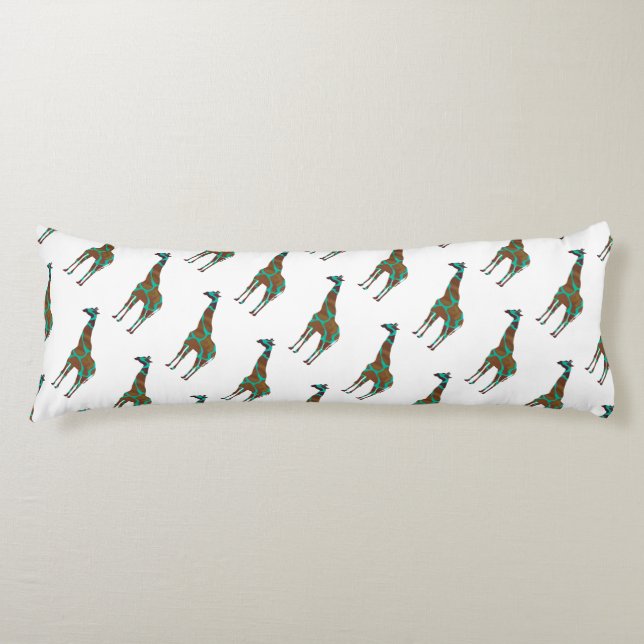 Giraffe Brown and Teal Siloette Body Pillow (Front)