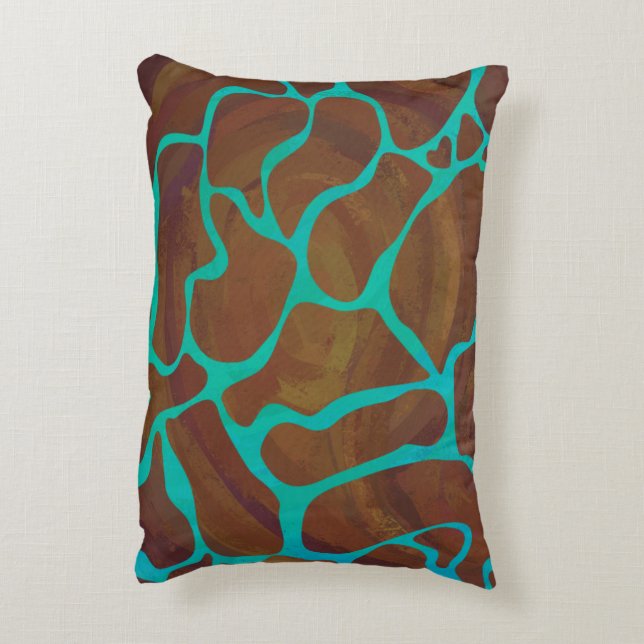 Giraffe Brown and Teal Siloette Decorative Pillow (Back(Vertical))