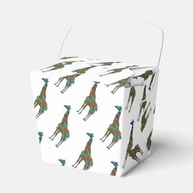Giraffe Brown and Teal Siloette Favor Boxes (Front Side)
