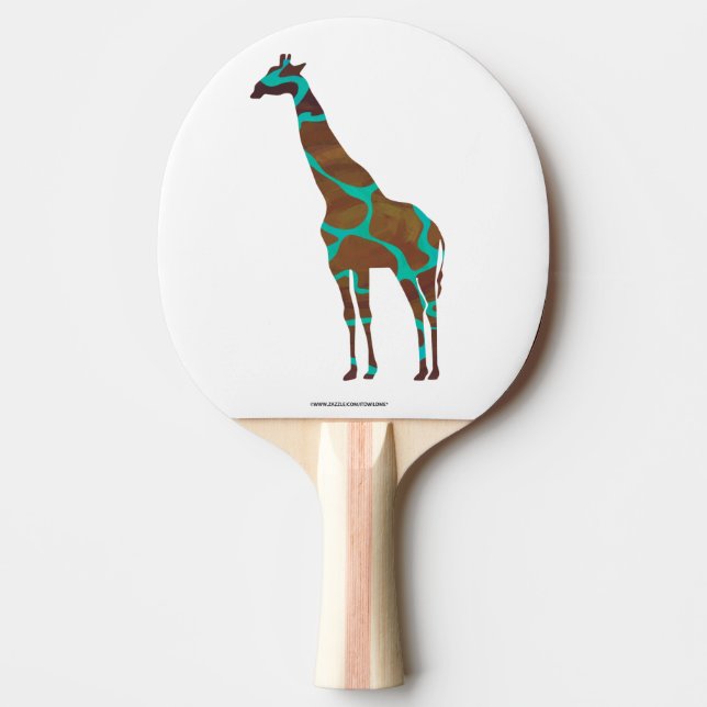 Giraffe Brown and Teal Siloette Ping Pong Paddle (Front)