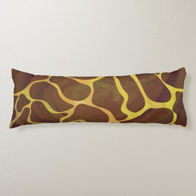 Giraffe Brown and Yellow Print Body Pillow (Front)