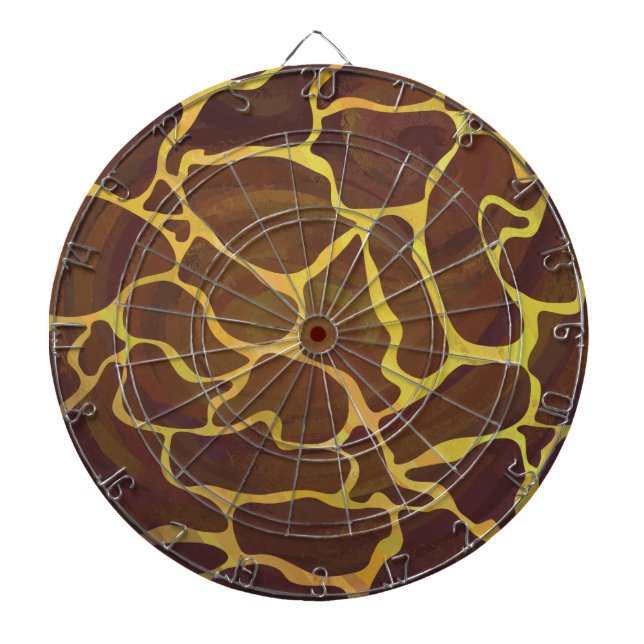Giraffe Brown and Yellow Print Dartboard With Darts (Front)