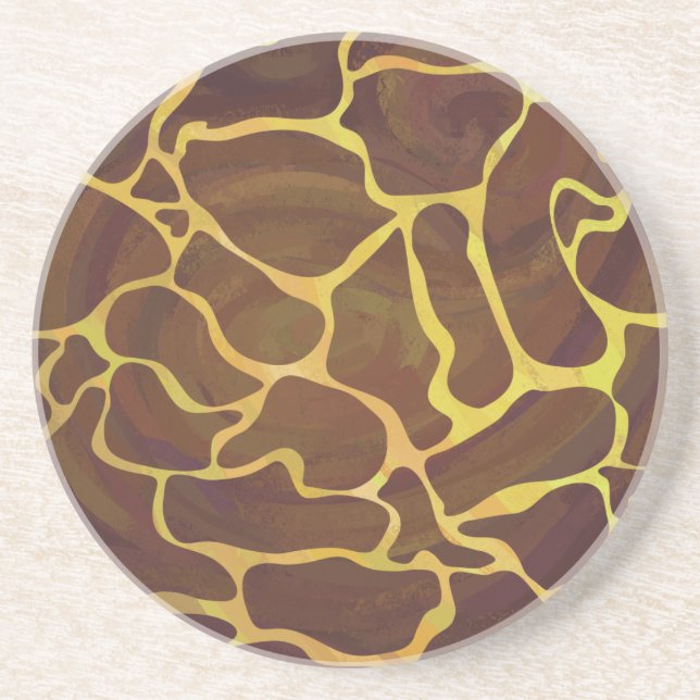 Giraffe Brown and Yellow Print Drink Coaster (Front)