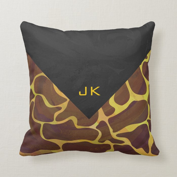 Giraffe Brown and Yellow Print Pillow