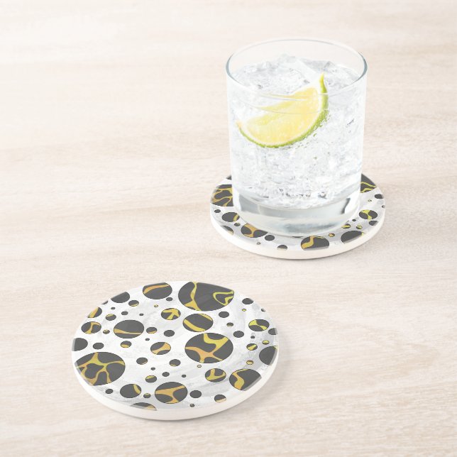 Giraffe Brown and Yellow Print Sandstone Coaster (Side)