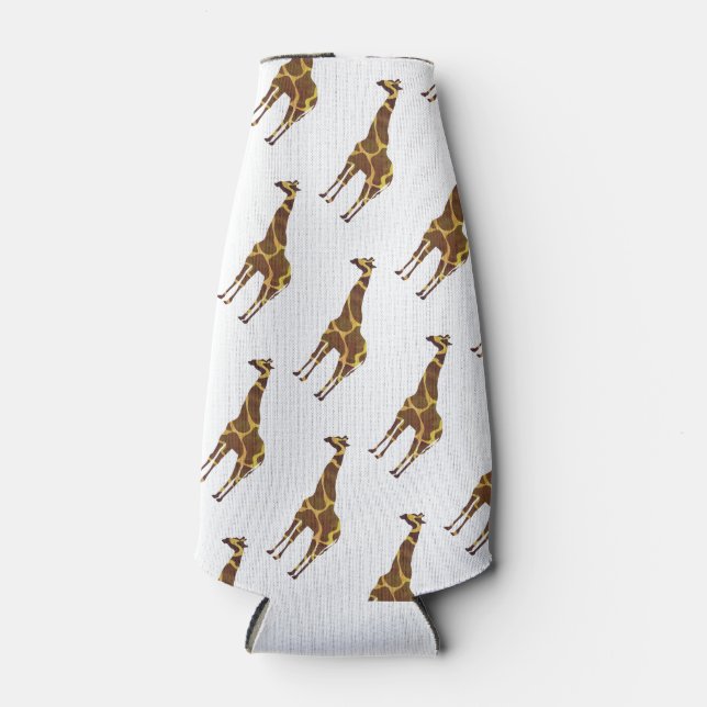 Giraffe Brown and Yellow Silhouette Bottle Cooler (Front)