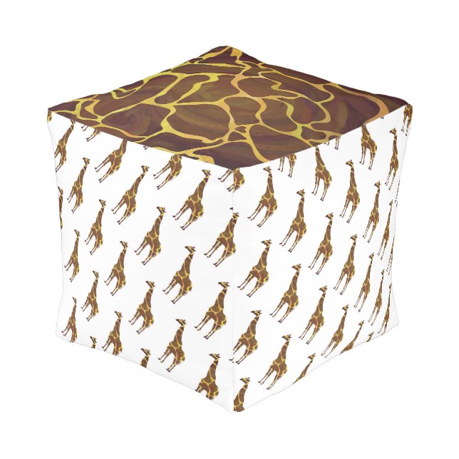 Giraffe Brown and Yellow Silhouette Pouf (Angled Back)