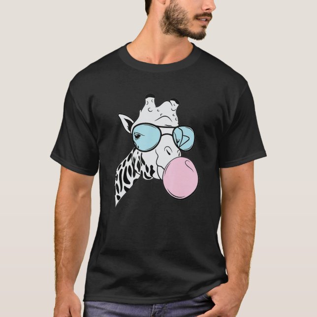 Giraffe Bubblegum Glasses Cute Animal Funny Gift T-Shirt (Front)