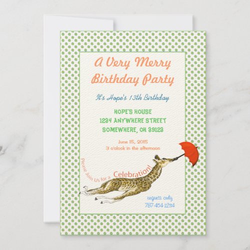 Giraffe Butterfly Birthday Party Invitation