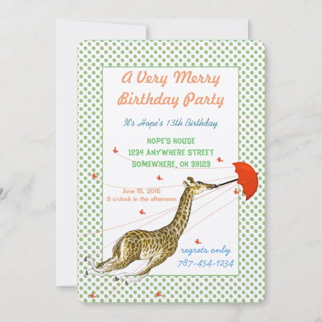 Giraffe Butterfly Birthday Party Invitation (Front)