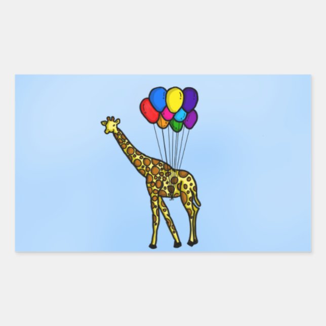 Giraffe Carried By Balloons Rectangular Sticker (Front)