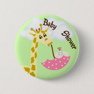 Giraffe Carrying Umbrella Baby Shower Invitation Pinback Button