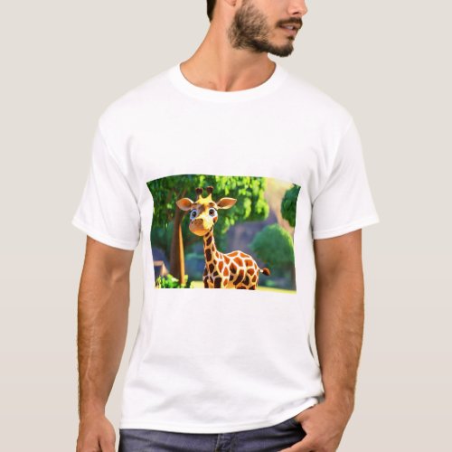 Giraffe Chatter 3D Animation Style Mens Tee T_Shirt