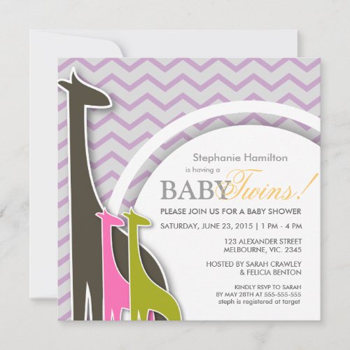 Giraffe chevron baby twins shower invites