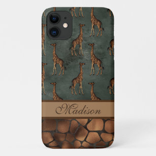 Giraffe Chic Script Name Stylish Trendy Safari iPhone 11 Case