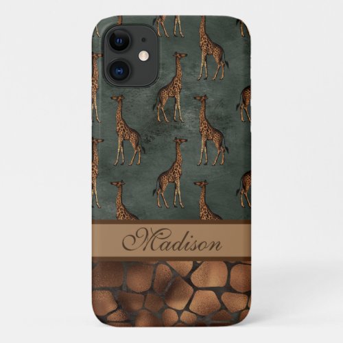 Giraffe Chic Script Name Stylish Trendy Safari iPhone 11 Case