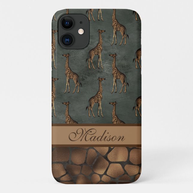 Giraffe Chic Script Name Stylish Trendy Safari Case-Mate iPhone Case (Back)