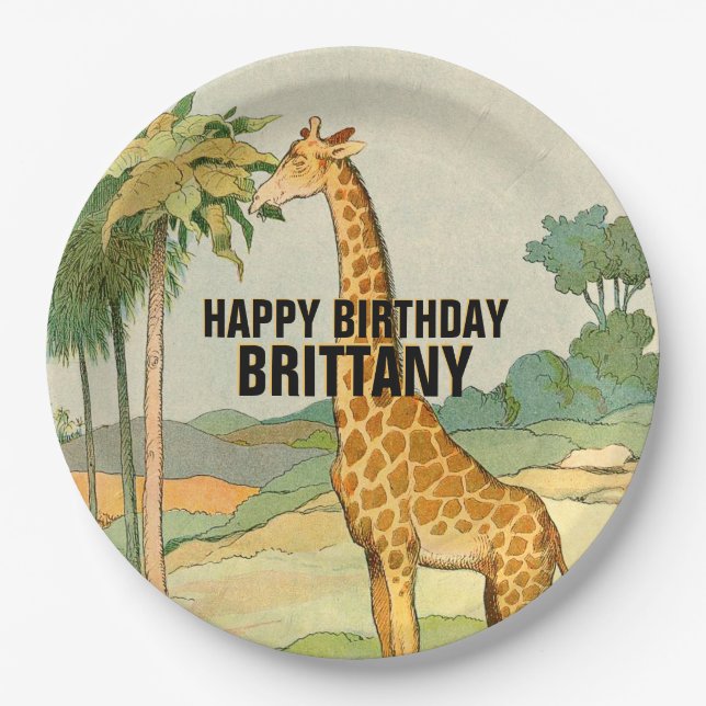 Giraffe Children's Birthday Paper Plates (Front)