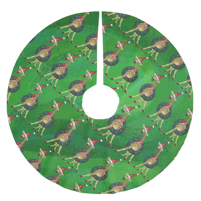 Giraffe Christmas Brushed Polyester Tree Skirt (Front)