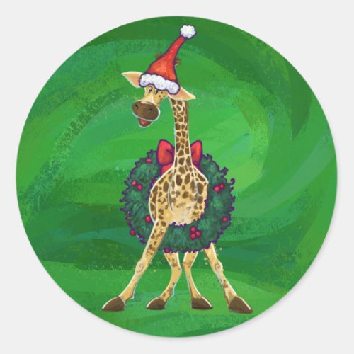 Giraffe Christmas Classic Round Sticker