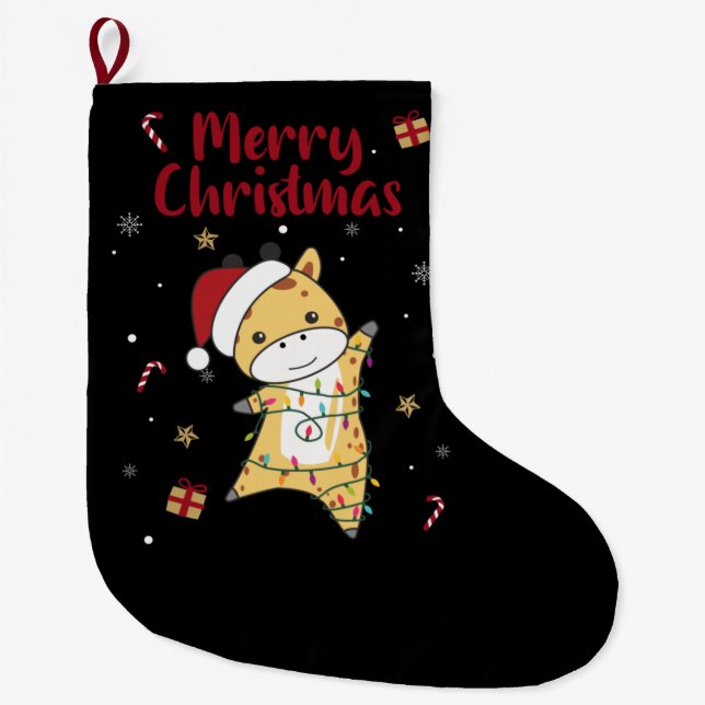 Giraffe Christmas Giraffes Winter Animals Large Ch Stocking (Front)