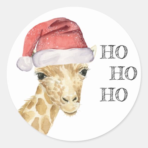 Giraffe Christmas Hat HO HO HO Classic Round Sticker