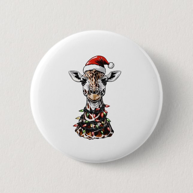 Giraffe Christmas Hat Xmas   Button (Front)