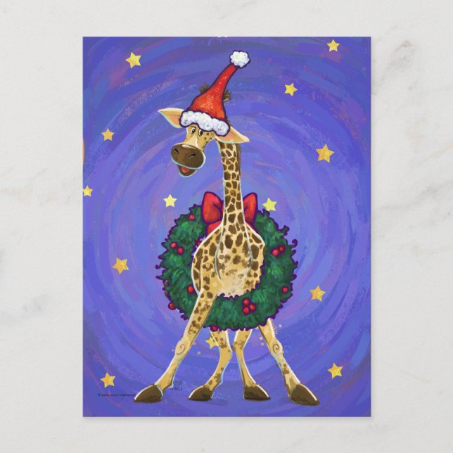Giraffe Christmas Holiday Postcard (Front)