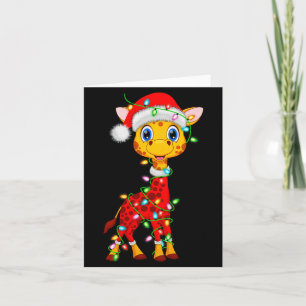 Giraffe Christmas Lights Santa Costume Cute Animal Card