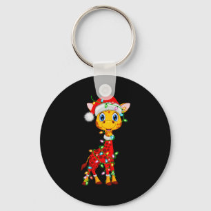 Giraffe Christmas Lights Santa Costume Cute Animal Keychain