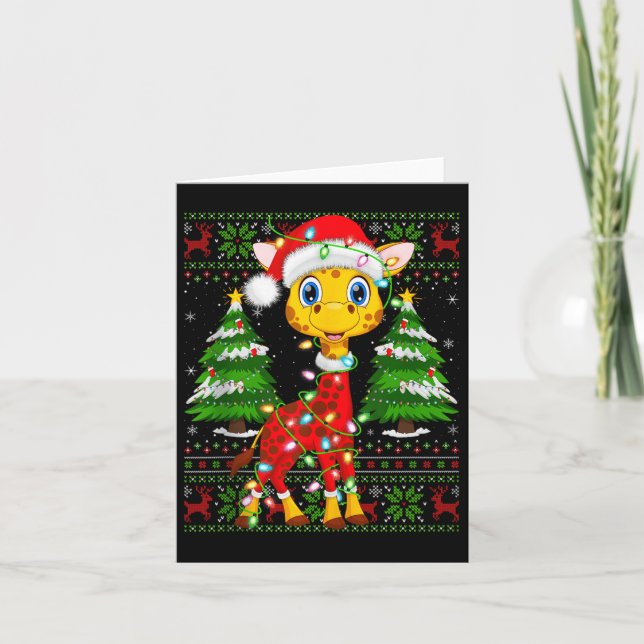 Giraffe Christmas Lights Santa Costume Ugly Xmas S Card (Front)