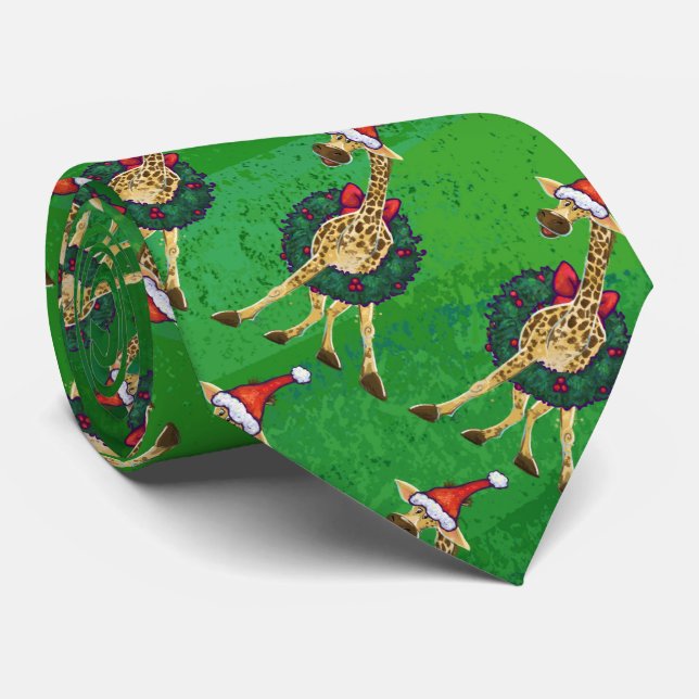 Giraffe Christmas Neck Tie (Rolled)