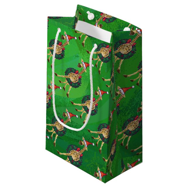 Giraffe Christmas Small Gift Bag (Front Angled)