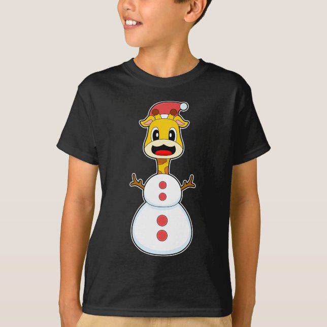 Giraffe Christmas Snowman T-Shirt (Front)