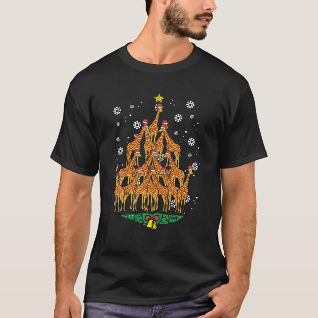 Giraffe Christmas Tree Animal Xmas Pjs Pajamas Wom T-Shirt (Front)