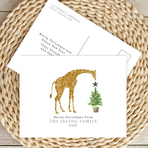 Giraffe Christmas Tree Holiday Postcard
