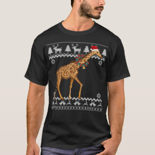 Giraffe Christmas Tree Lights Santa Hat Animal Xma T-Shirt