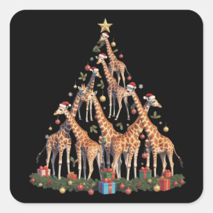 Giraffe Christmas Tree Santa African Wildlife Farm Square Sticker
