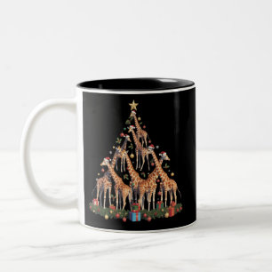 Giraffe Christmas Tree Santa African Wildlife Farm Two-Tone Coffee Mug