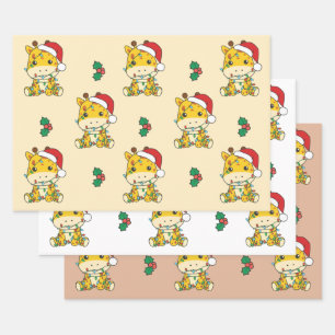 Giraffe Christmas Winter Animals Holiday Giraffes Wrapping Paper Sheets