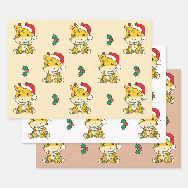 Giraffe Christmas Winter Animals Holiday Giraffes Wrapping Paper Sheets (Set)