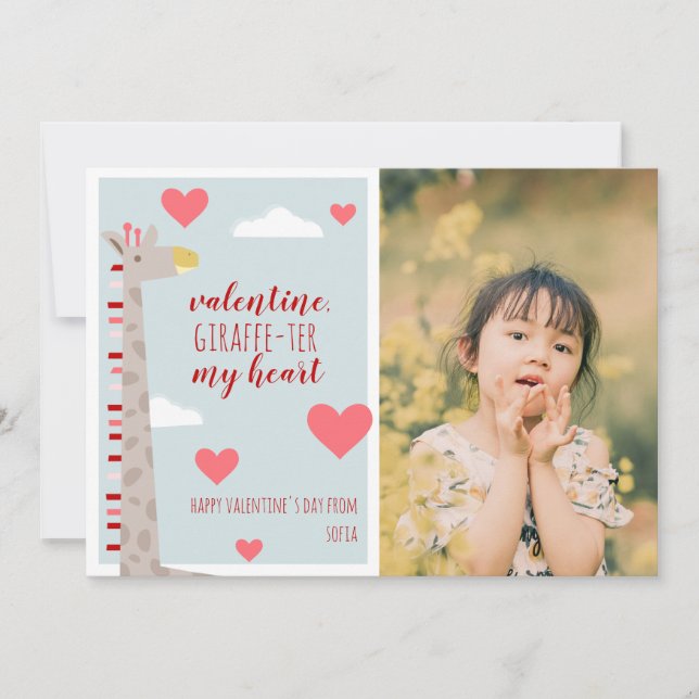 Giraffe Classroom Valentine Photo Card (Front)
