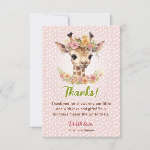 Giraffe Co_ed Pink Girl Safari Cute Baby Shower Thank You Card