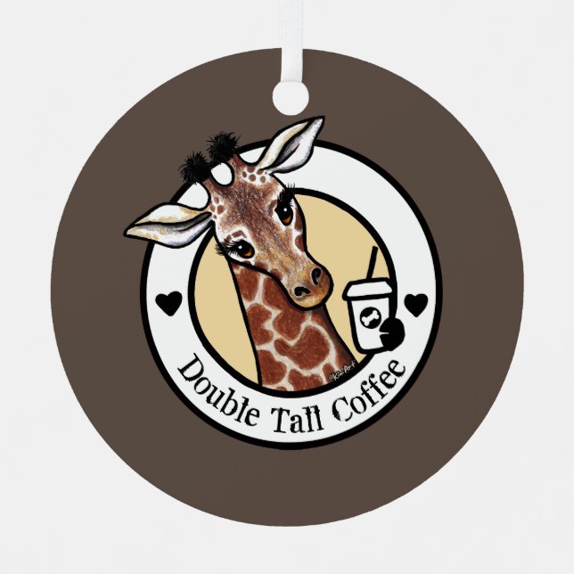 Giraffe Coffee Lover KiniArt™️ Metal Ornament (Front)