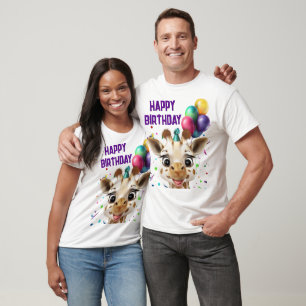 Giraffe Colorful Confetti Happy Birthday T-Shirt