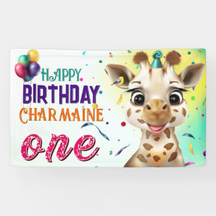 Giraffe Colorful Confetti Kids Birthday Party Banner