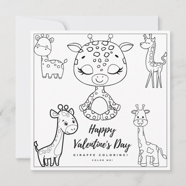 Giraffe Coloring Page Girl Card Valentine's Day (Front)