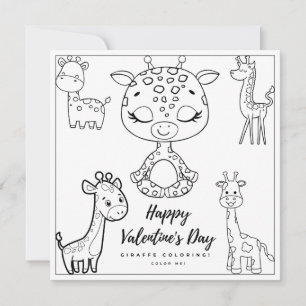 Giraffe Coloring Page Girl Card Valentine's Day