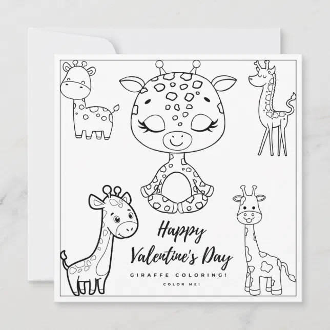 Giraffe Coloring Page Girl Card Valentine's Day | Zazzle